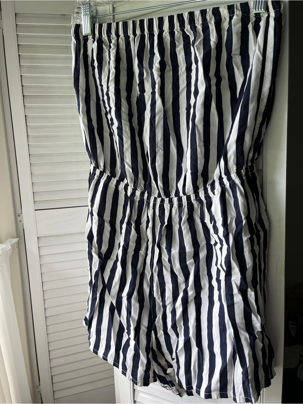 White and navy striped romper